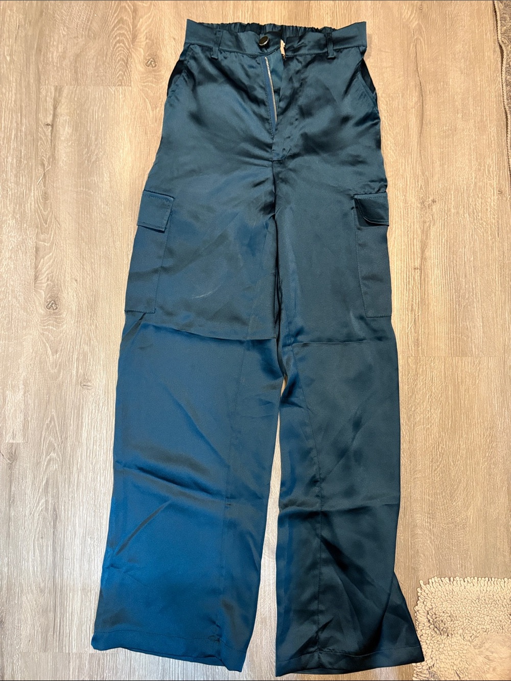 Good Luck Gem Dark Teal Cargo Wide-Leg Pants